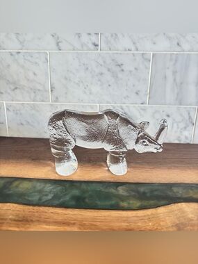Vintage Kosta Boda Rhino Bertil Vallien Glass Paperweight, Boda Zoo, Sweden